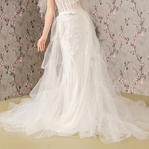 NEW LONG WEDDING SLEEVELESS MERMAID MESH DRESS EMBROIDERED WITH SEQUINS GL3425 - Picture 7 of 12